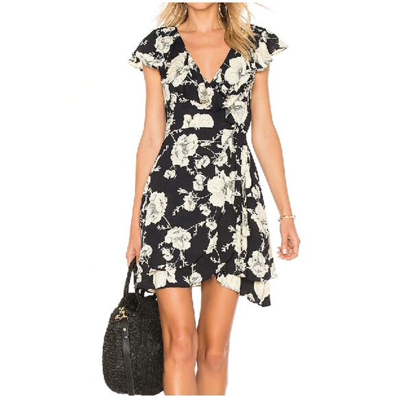 Free People XSmall XS Black Cream Floral French Quarter Printed Mini Dress Wrap - Picture 13 of 13